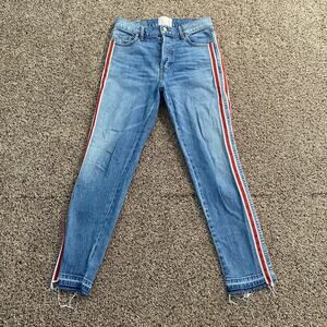 Revice Jeans Womens 27 Red Side Stripe Distressed Raw Hem High Rise Denim Pants